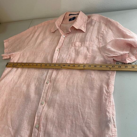 Lincs David Chu 100% Linen Peach Button Up SS shirt Men's Large - Picture 11 of 12